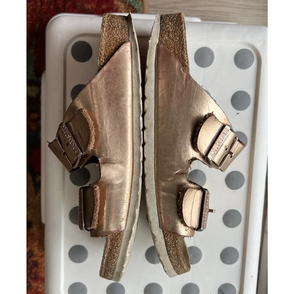 Birkenstock Rose Gold Metallic Arizona soft Footbed Sandal Womens Comfort Sz-37